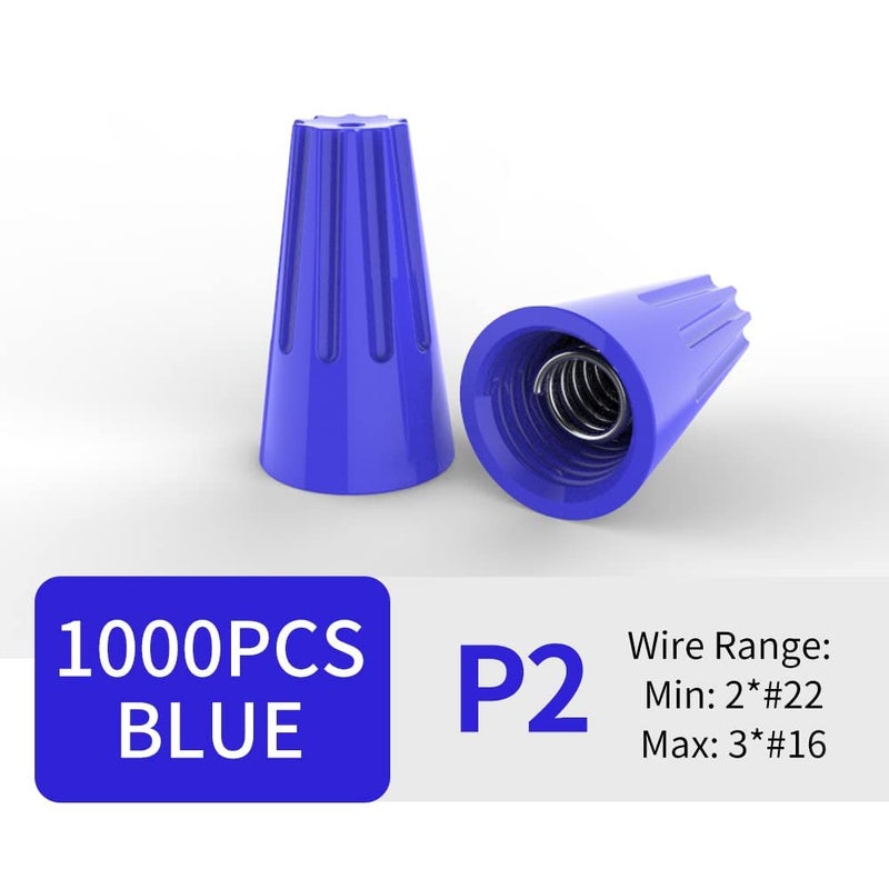 ZIPCCI 1000 Pcs Electrical Wire Connectors Nuts, Blue Screw Springs Caps Wire Twist Terminals - Image 2